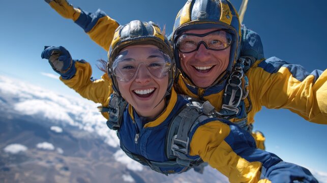 Thrilling skydiving adventure above breathtaking landscapes and clouds