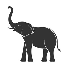 Silhouette elephant with raised trunk animal tusks