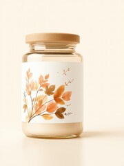Elegant glass jar with wooden lid and botanical label offers versatile packaging solution