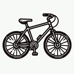 Fototapeta premium Line art bicycle, black outline, solid red fill, white background