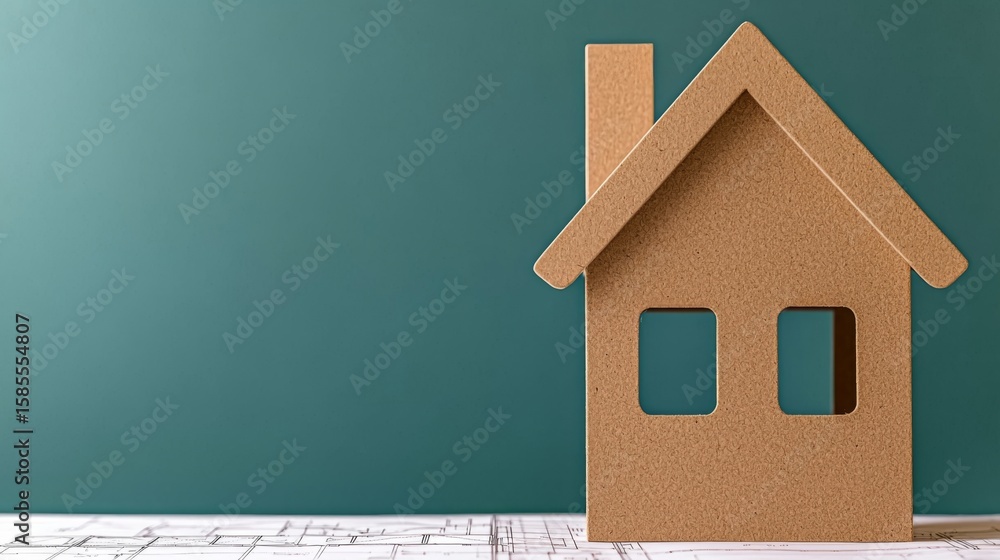 Poster cardboard house model displaying creative concept for building design and construction projects on b