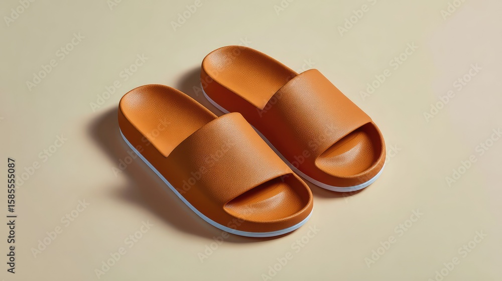 Aufkleber minimalist flat lay of slide sandals arranged neatly on concrete background with negative space