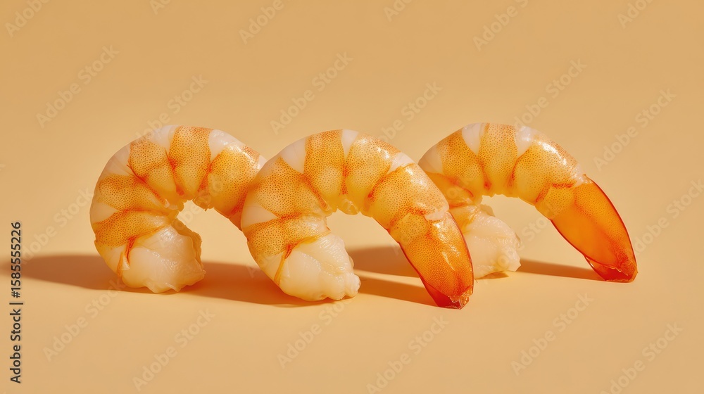 Poster minimalist style presentation of shrimp tails isolated on plain light surface with open space