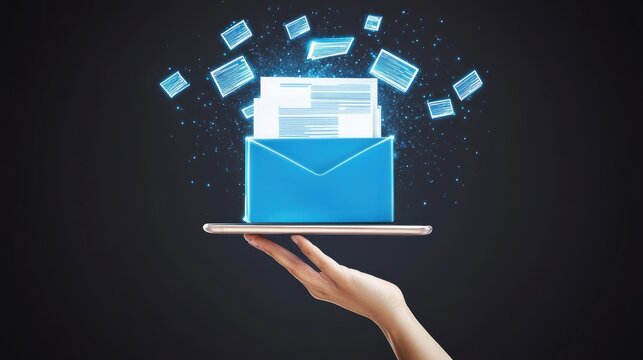 Digital Communication Concept, Email Envelope on Tablet with Hand