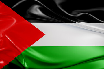 the Palestinian national flag flies