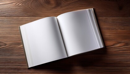 open book with blank pages on wooden table for mockup use