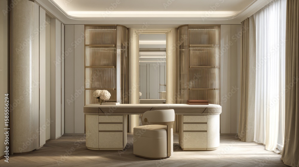 Aufkleber neutral-toned dressing table setup in a walk-in closet with open space for design
