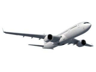 White Passenger Airplane Flight isolated on a transparent background