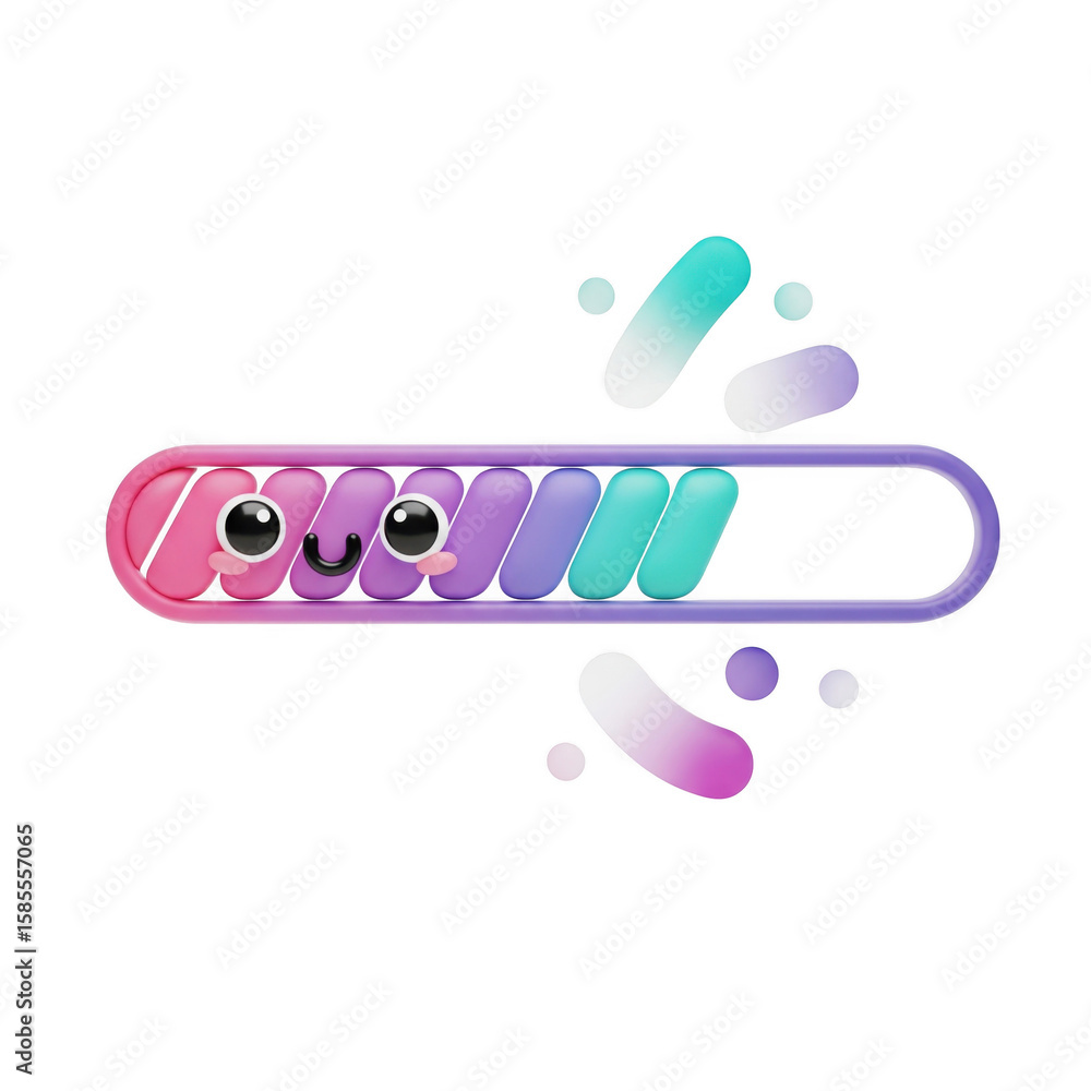 Poster playful gradient loader: animated progress with kawaii design on black backdrop