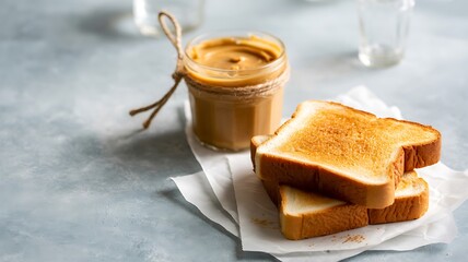 Golden Toast With Creamy Peanut Butter Jar bread
