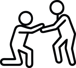 Helping hand icon illustration offering assistance to kneeling person in need