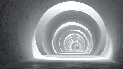 Obraz premium Concrete tunnel with concentric circles, leading to light