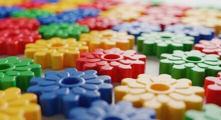 Colorful interlocking gear shapes interlocking gears