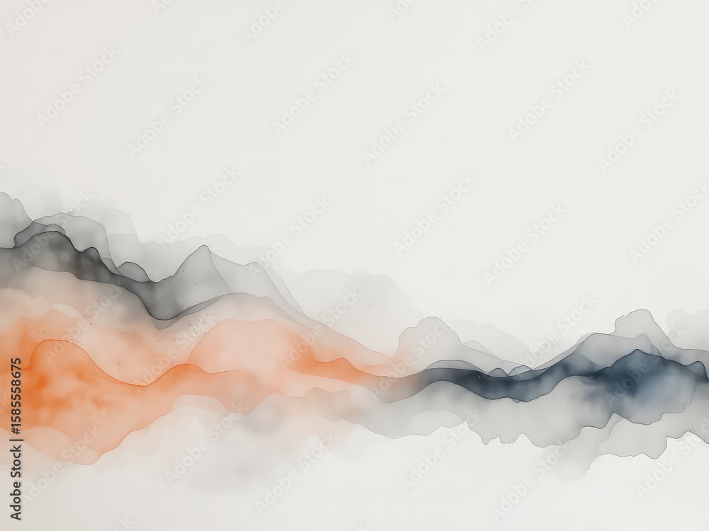 Poster ethereal ink washes layered to create a subtle and minimalist design; flowing textures with wisps of