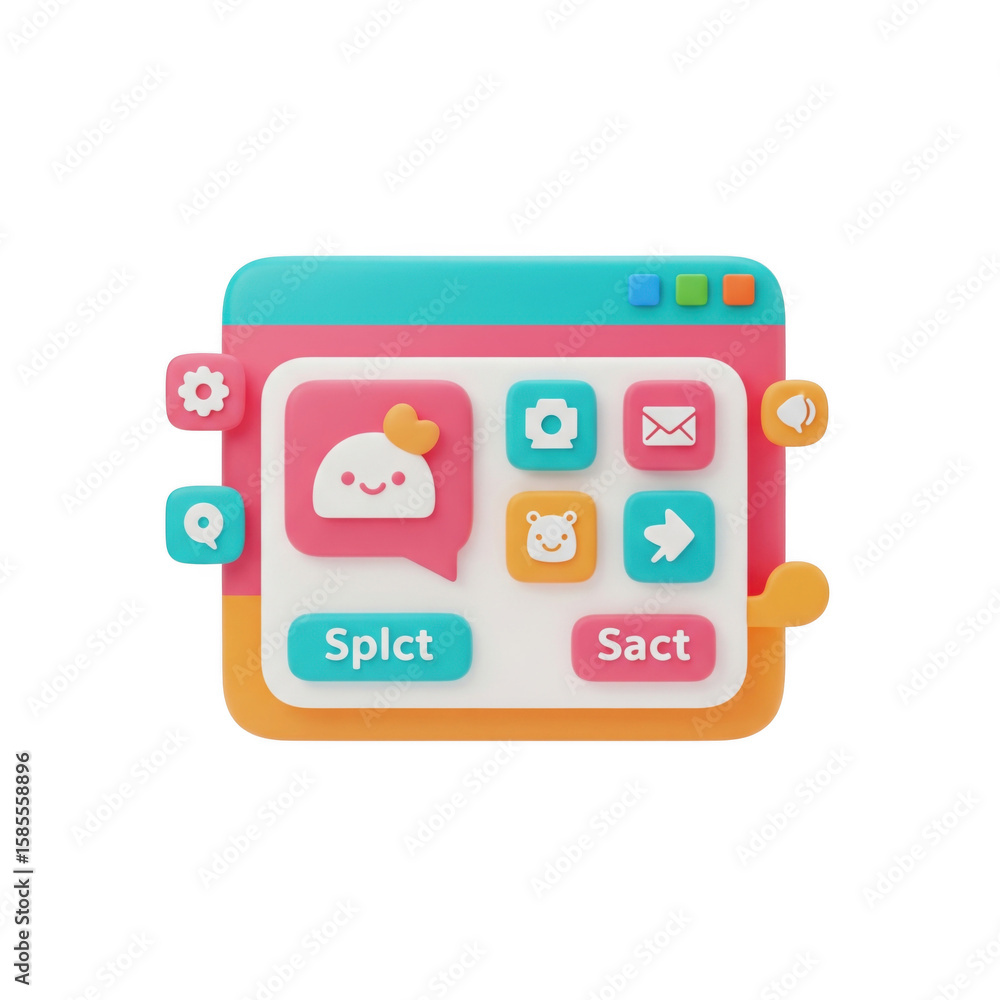 Fototapete charming cartoon interface rendering with pastel hues and interactive elements