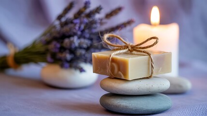Natural soap bar with lavender and candle stones