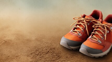 Trail shoes with dirt texture placed on outdoor surface with earthy background and copy space