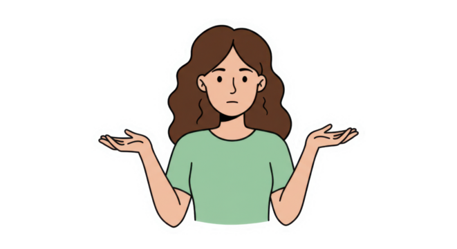 Cartoon Woman Shrugging with Confused Expression