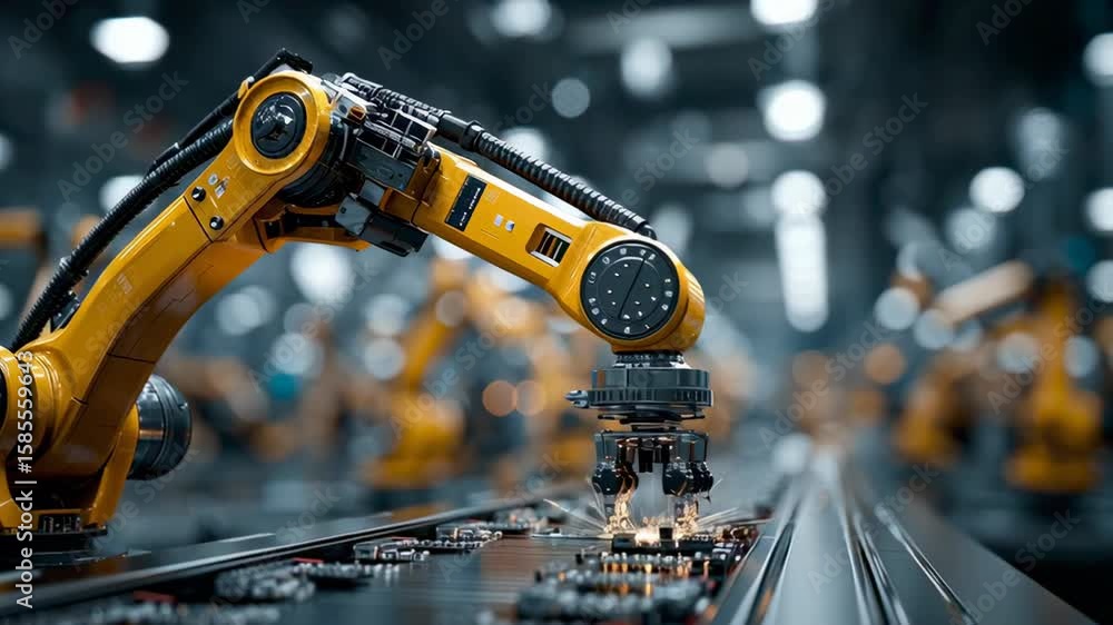 Poster advanced robotic arm in automated manufacturing process
