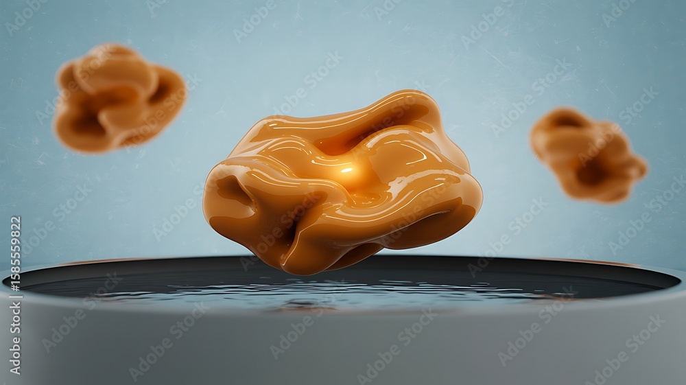 Poster organic caramel blobs glowing with light amorphous fluid