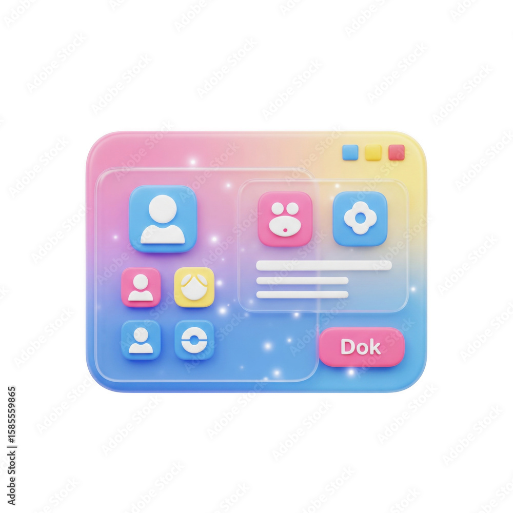 Poster pastel gradient interface mockup displaying stylized application icons