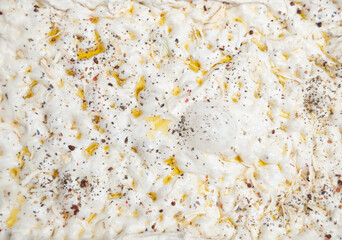 Focaccia with olive oil in full frame as background texture