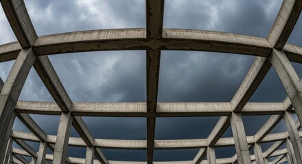 Concrete structure against stormy sky beams columns