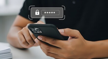 Man Holding Smartphone with Security Lock Overlay - Cybersecurity Concept