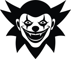 creepy clown face black and white Halloween silhouette vector
