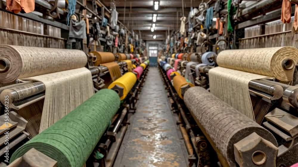 Poster colorful spools of thread in a textile factory creating vibrant fabrics for fashion and crafting pro