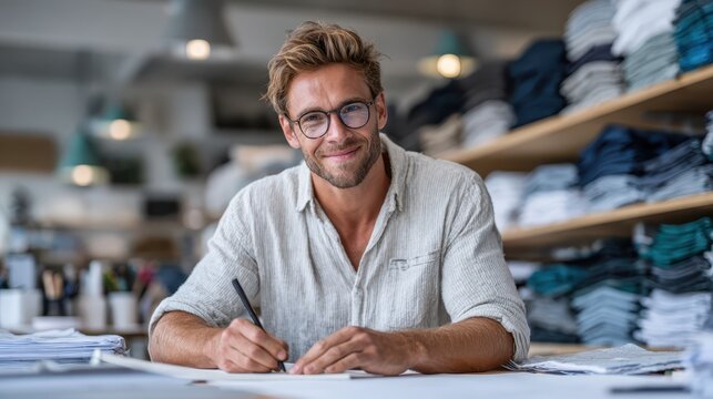Creative designer working intently in a modern fashion studio space