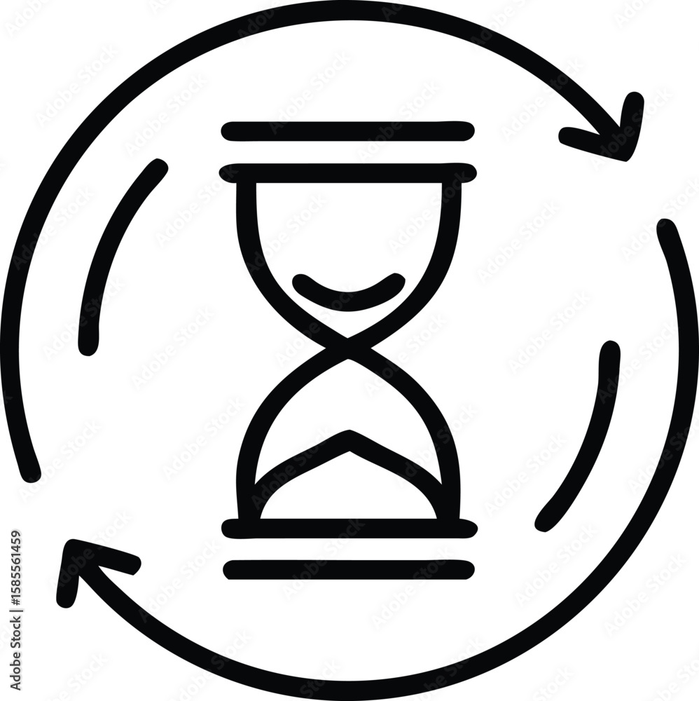 Poster hourglass icon with circular arrows symbolizing time, process, or workflow rotation
