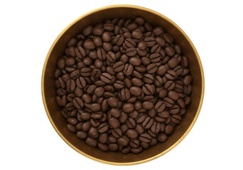 Fototapeta premium Dark Roasted Coffee Beans Gold Bowl isolated on a transparent background