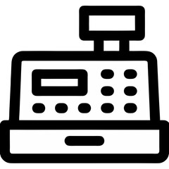 Cash register icon in black and white design for retail use  