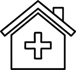 House with medical cross outline icon illustration for healthcare or hospital use