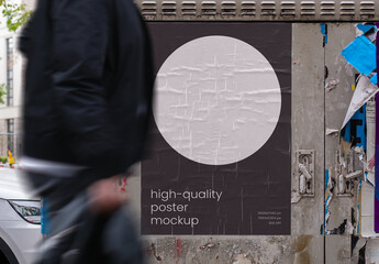 Urban Street Outdoor Glued Poster Advertising Texture Mockup Template on Wall