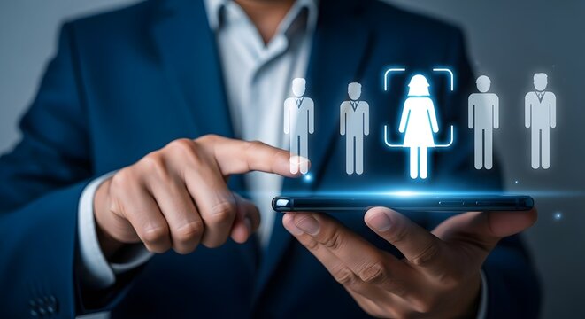 Digital Representation of Diverse Team - Selecting a Female Leader on Mobile Device