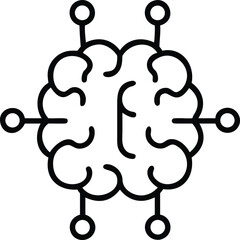 Human brain outline icon with connection points for digital technology design project