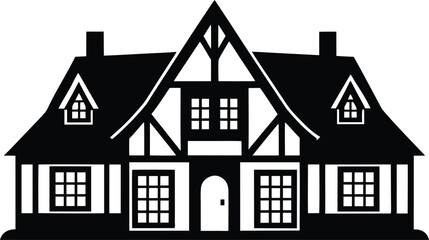 tudor style house silhouette vector illustration