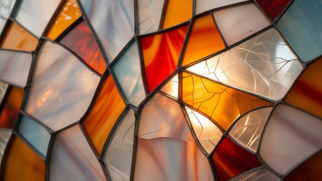 Warm colored glass mosaic with cracked details stained abstract