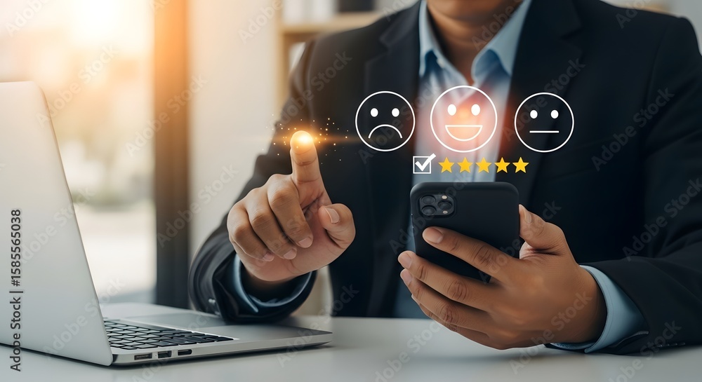 Poster customer satisfaction survey online using smartphone for feedback and review system data