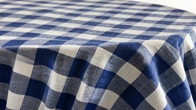 Close-up of a blue and white checkered tablecloth