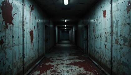 Obraz premium Dark hallway blood splattered walls corridor