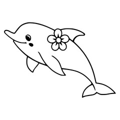 Obraz premium Adorable Dolphin Line Art with Flower