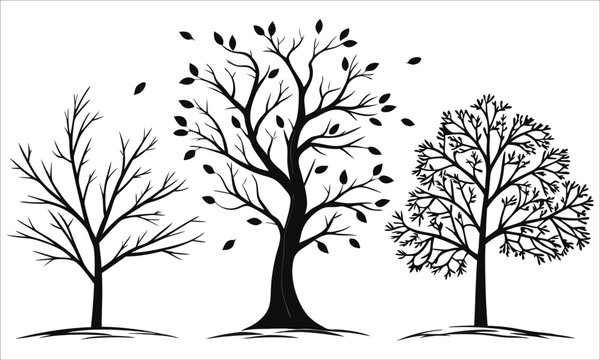 Black trees with falling leaves white nature