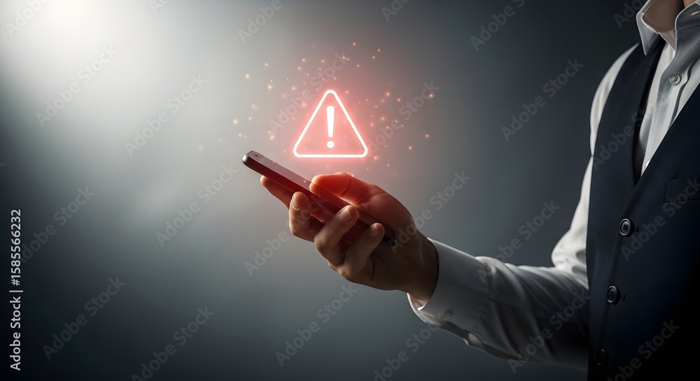 Poster mobile security alert notification on smartphone device for cyber security and data breach