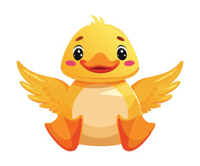 Cute Yellow Duckling with Open Wings and Smile