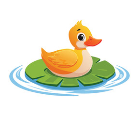Cute Duckling Surrounded by Green Lily Pads