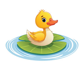 Young Duckling Sitting Peacefully on a Leaf
