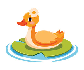 Sweet Duckling with Flower on Its Head Resting